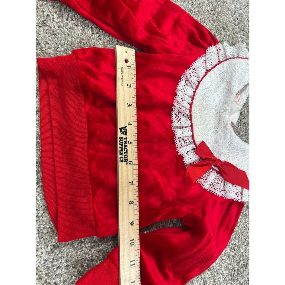 Vintage New York Kids Red Velour Lace Collar Outfit Set 24MO Holiday USA #0633